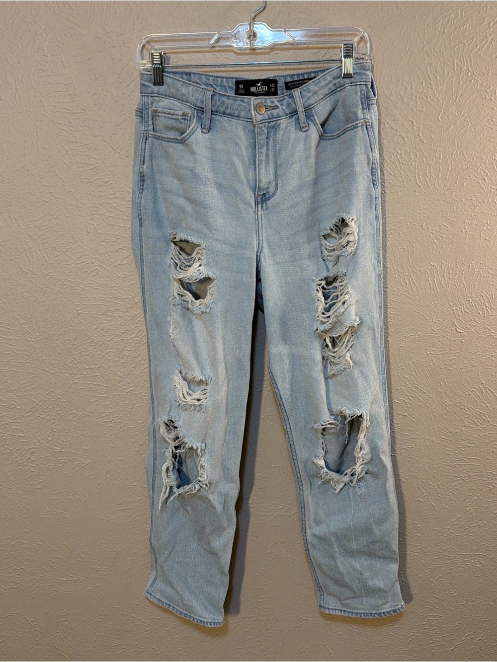 Hollister Light Wash Ripped Boyfriend Jeans - Pale Blue